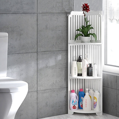 3-Tier Wall Corner Shelf – White Waterproof Wood-Plastic Rack for Bathroom, Kitchen & Living Room (21×21×80cm)