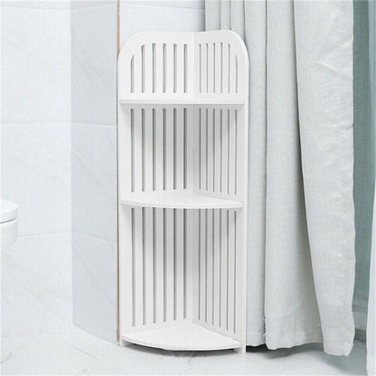 3-Tier Wall Corner Shelf – White Waterproof Wood-Plastic Rack for Bathroom, Kitchen & Living Room (21×21×80cm)