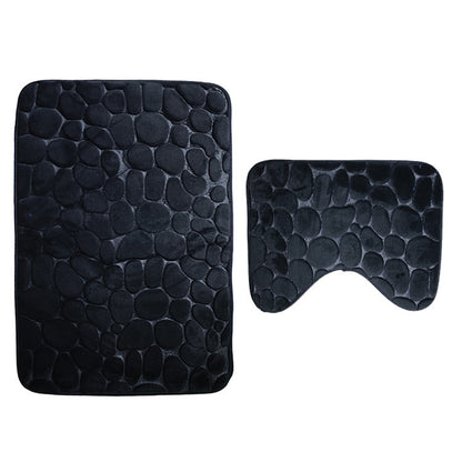 2-Piece Bathroom Anti-Slip Mat Set – Soft Absorbent Pebble Stone Toilet & Floor Rug (6 Colors)