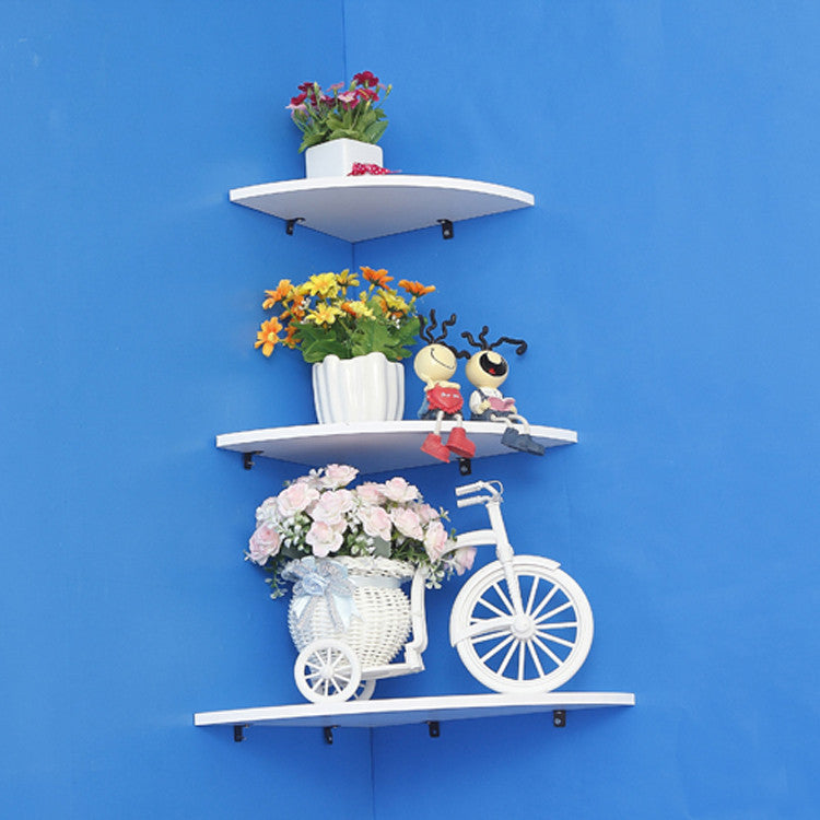 3-Tier Wall Corner Shelf – Creative White Wood-Plastic Wall Rack for Bedroom, Living Room, Kitchen & Bathroom (19×19cm, 21×21cm, 26×26cm)