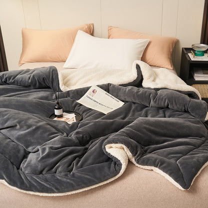 Double-Layer Thick Lamb Fleece Blanket – Ultra-Soft Warm Solid Color Throw for Bed & Sofa