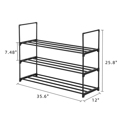 3-Tier Shoe Rack Organizer – Stackable Shoe Storage Shelf for Bedroom, Entryway & Closet (Black)