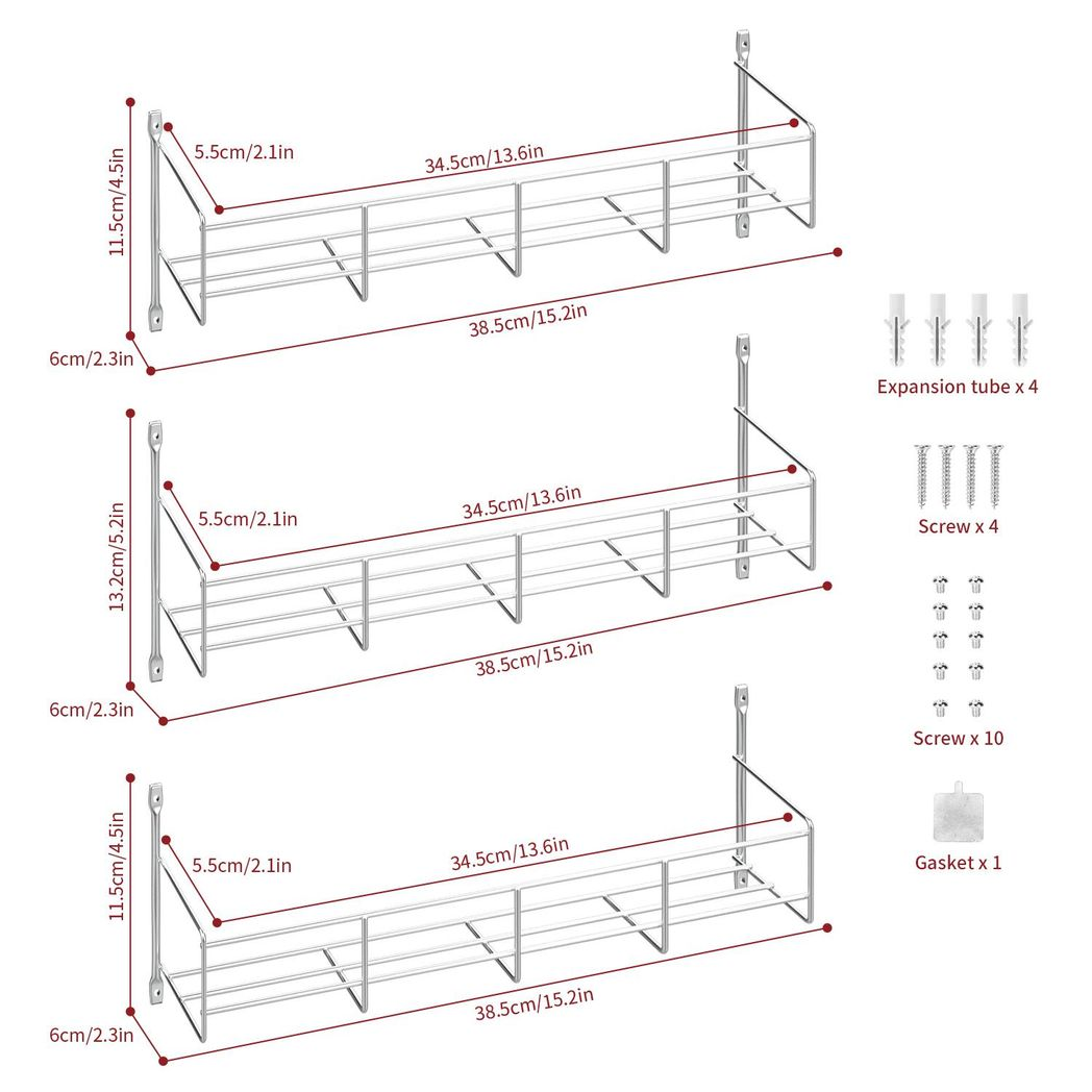 Vinsani 6-Tier Herb & Spice Rack – Wall Mounted or Countertop Kitchen Organizer (Silver)