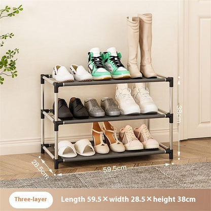 Multi-Layer Shoe Rack – Simple Metal Assembly Storage Shelf with Non-Woven Fabric Compartments (2–7 Tiers)