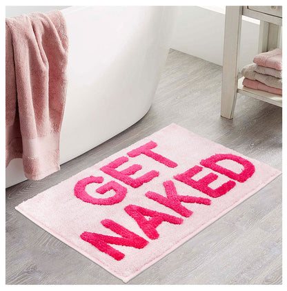 Get Naked Bath Mat Black White, Pink and Grey Bathroom Mats 40 x 60 cm,50×80cm Non Slip Bath Mats for Bathroom, Colourful Letters Soft Microfiber Bathroom mat, Machine Washable Rug