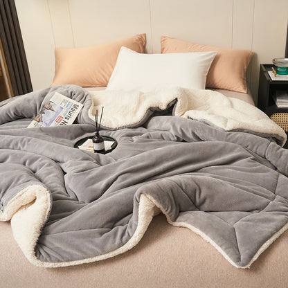 Double-Layer Thick Lamb Fleece Blanket – Ultra-Soft Warm Solid Color Throw for Bed & Sofa
