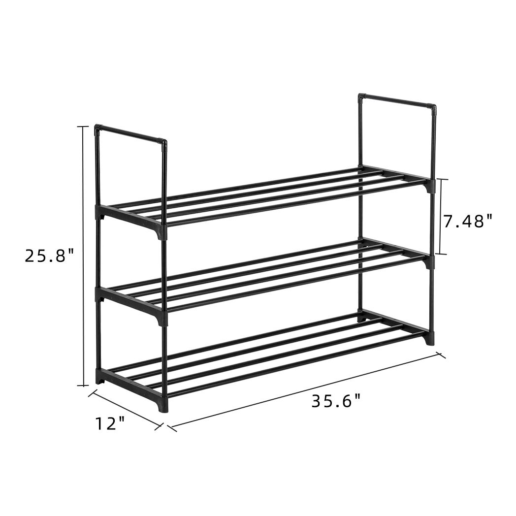 3-Tier Shoe Rack Organizer – Stackable Shoe Storage Shelf for Bedroom, Entryway & Closet (Black)