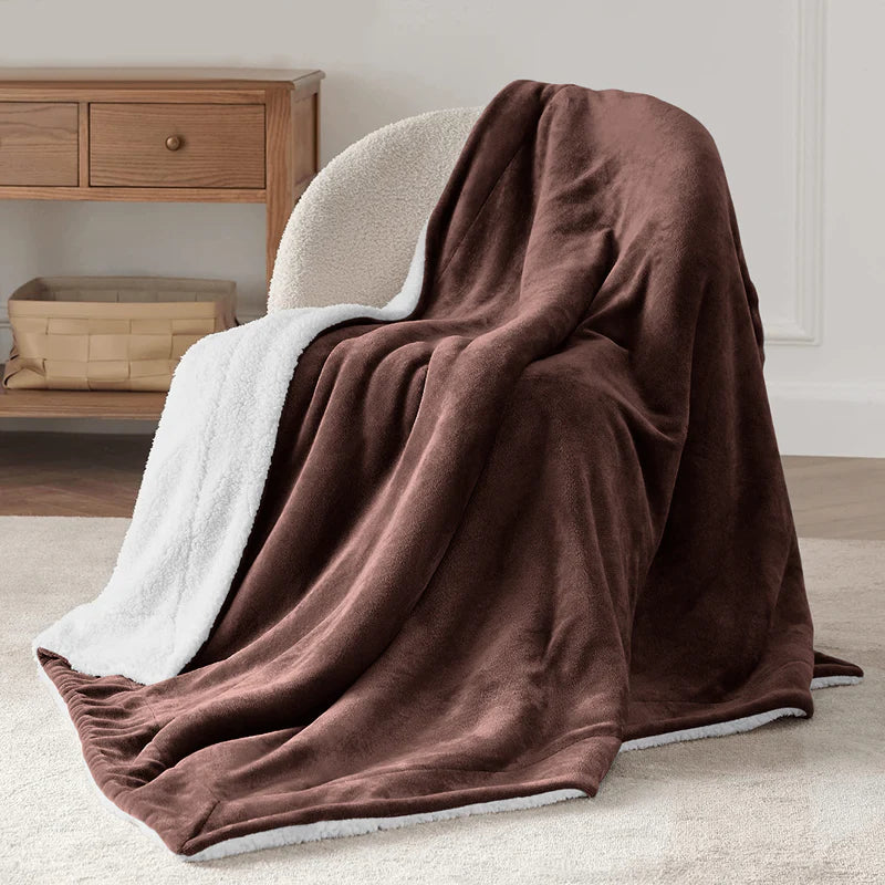 Double-Layer Thick Lamb Fleece Blanket – Ultra-Soft Warm Solid Color Throw for Bed & Sofa