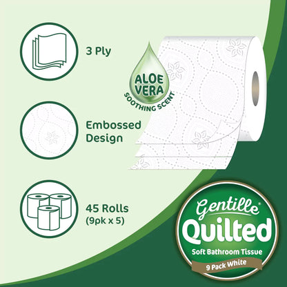 Gentille Quilted 3-Ply Toilet Rolls – 45/90 Rolls (Regular & Aloe Vera)