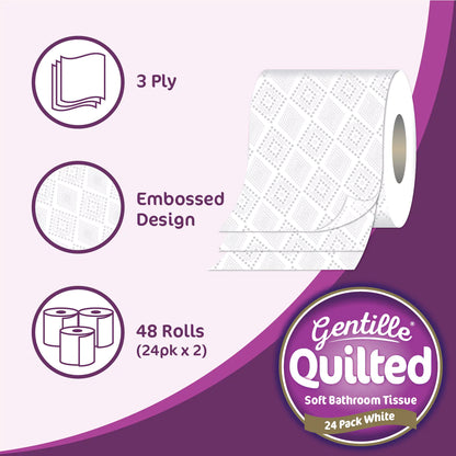 Gentille Quilted 3-Ply Toilet Rolls – 45/90 Rolls (Regular & Aloe Vera)