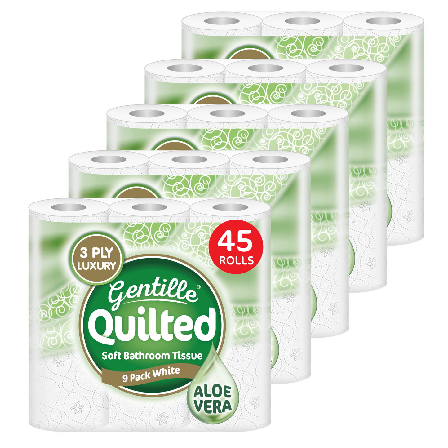 Gentille Quilted 3-Ply Toilet Rolls – 45/90 Rolls (Regular & Aloe Vera)