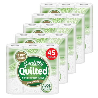 Gentille Quilted 3-Ply Toilet Rolls – 45/90 Rolls (Regular & Aloe Vera)