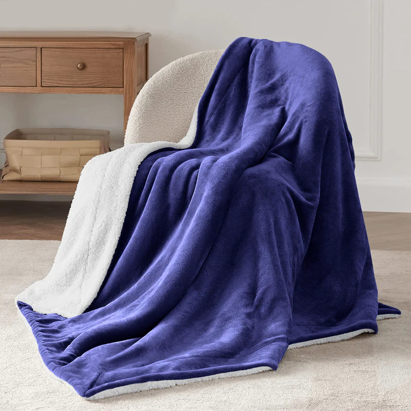 Double-Layer Thick Lamb Fleece Blanket – Ultra-Soft Warm Solid Color Throw for Bed & Sofa