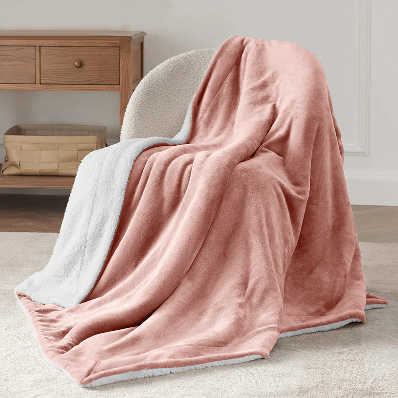 Double-Layer Thick Lamb Fleece Blanket – Ultra-Soft Warm Solid Color Throw for Bed & Sofa