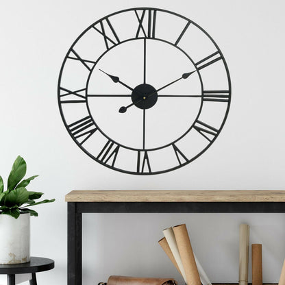 40CM Roman Metal Wall Clock – Vintage Skeleton Design, Black