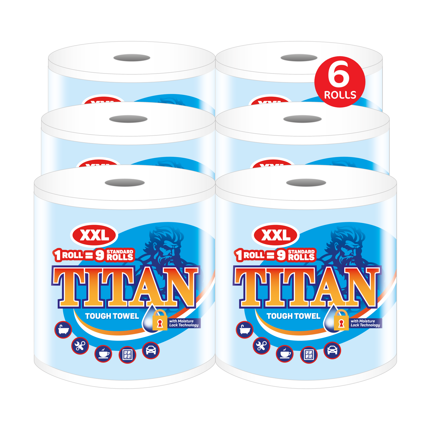 Titan XXL 2-Ply Jumbo Kitchen Rolls – 6 Rolls
