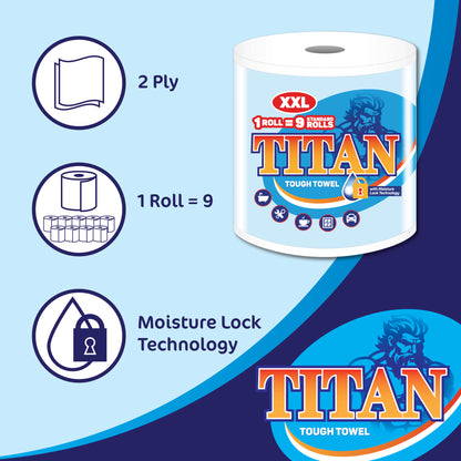 Titan XXL 2-Ply Jumbo Kitchen Rolls – 6 Rolls