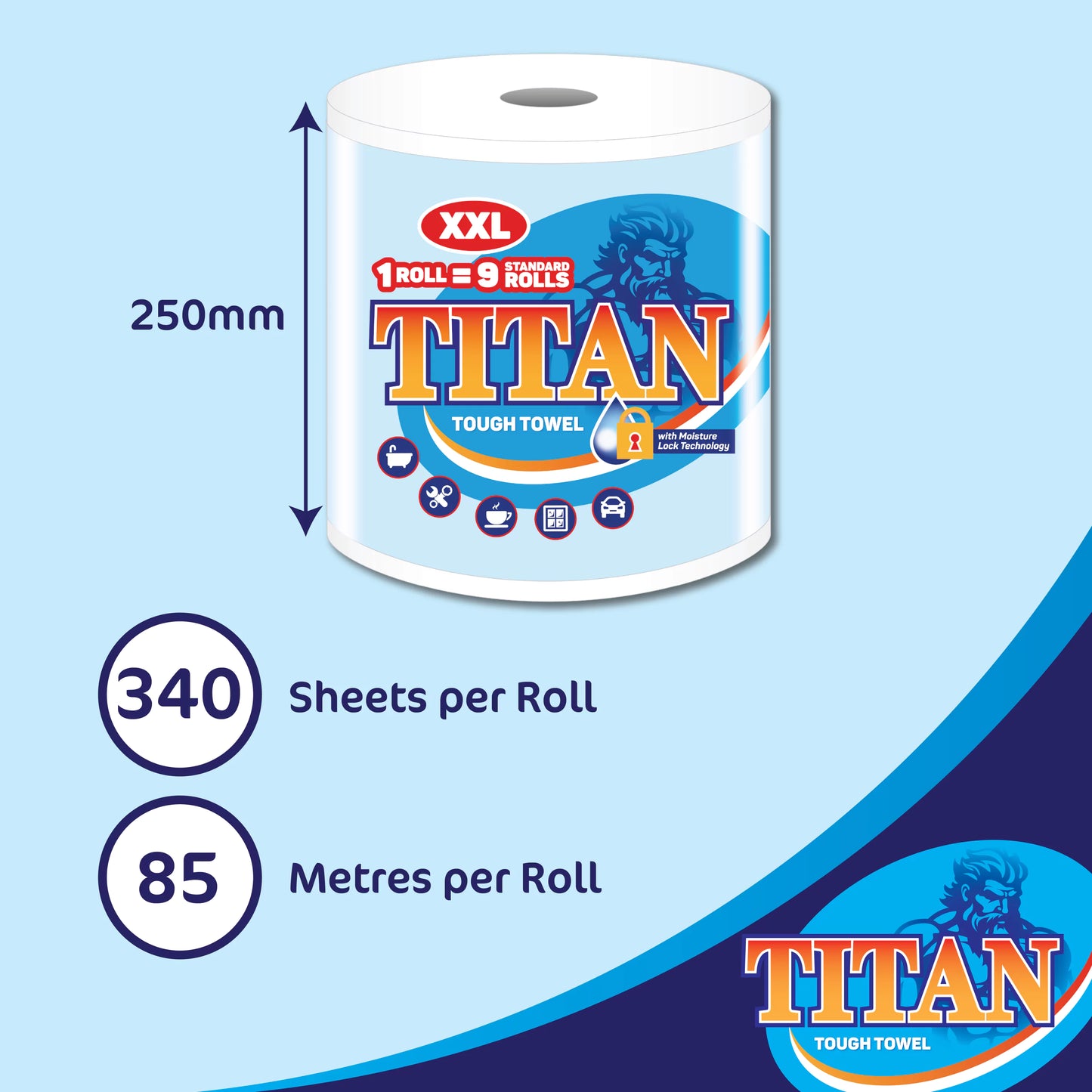 Titan XXL 2-Ply Jumbo Kitchen Rolls – 6 Rolls