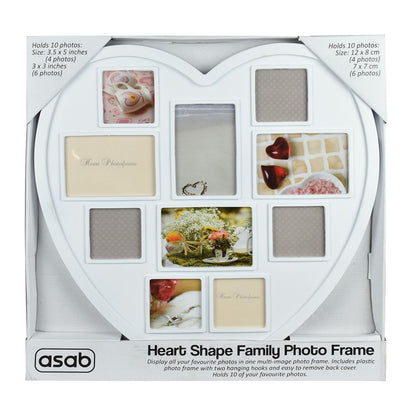 White Hanging Heart Photo Frame – 10 Multi-Photo Collage Family Picture Frame (HPF-12)