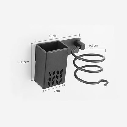 Wall-Mounted Space Aluminum Hair Dryer Rack – Adhesive & Screw Mount Bathroom Storage Holder (Silver/Black/Gold)