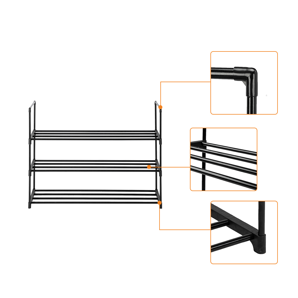 3-Tier Shoe Rack Organizer – Stackable Shoe Storage Shelf for Bedroom, Entryway & Closet (Black)