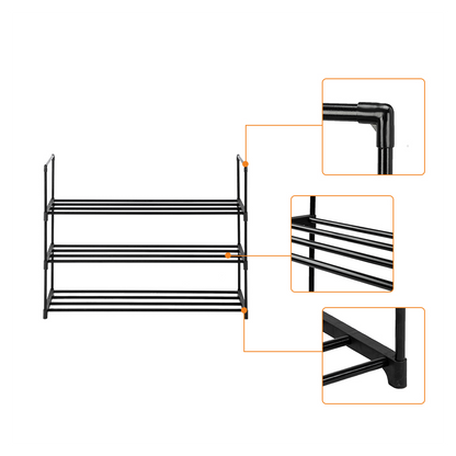 3-Tier Shoe Rack Organizer – Stackable Shoe Storage Shelf for Bedroom, Entryway & Closet (Black)