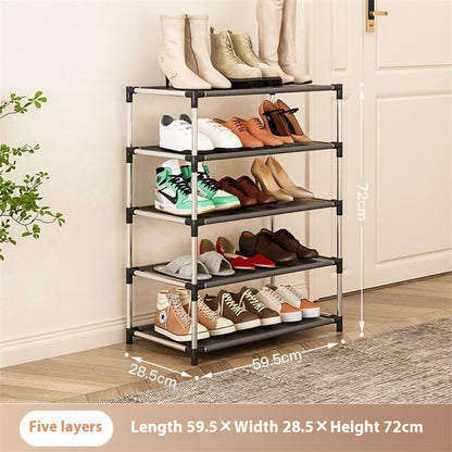Multi-Layer Shoe Rack – Simple Metal Assembly Storage Shelf with Non-Woven Fabric Compartments (2–7 Tiers)