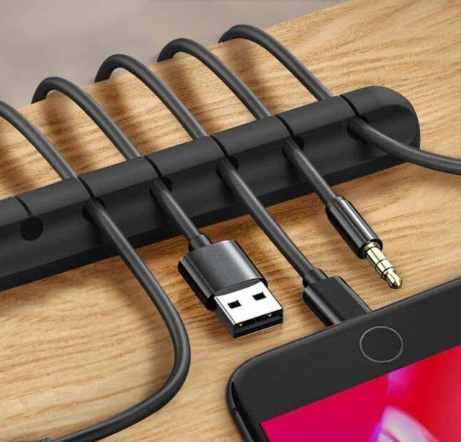 Self-Adhesive Silicone Cable Organizer – 3, 5 & 7 Slot Desktop Cord Management Clips for Home & Office