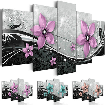 5-Piece Background Wall Decoration Painting – Floral Canvas Art Set for Living Room, Bedroom & Home Décor (Purple / Cyan / Pink)