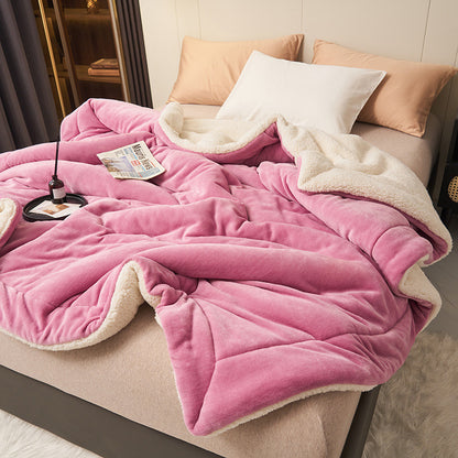 Double-Layer Thick Lamb Fleece Blanket – Ultra-Soft Warm Solid Color Throw for Bed & Sofa