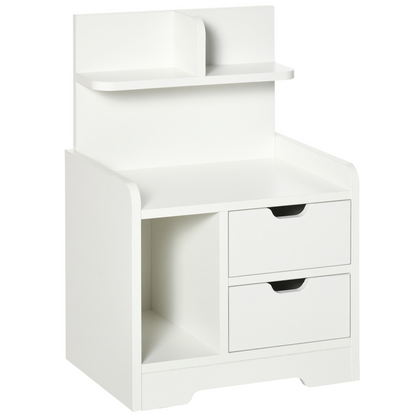 Sleek HOMCOM Modern Bedside Table with Unique Shelves & Dual Drawers for Storage